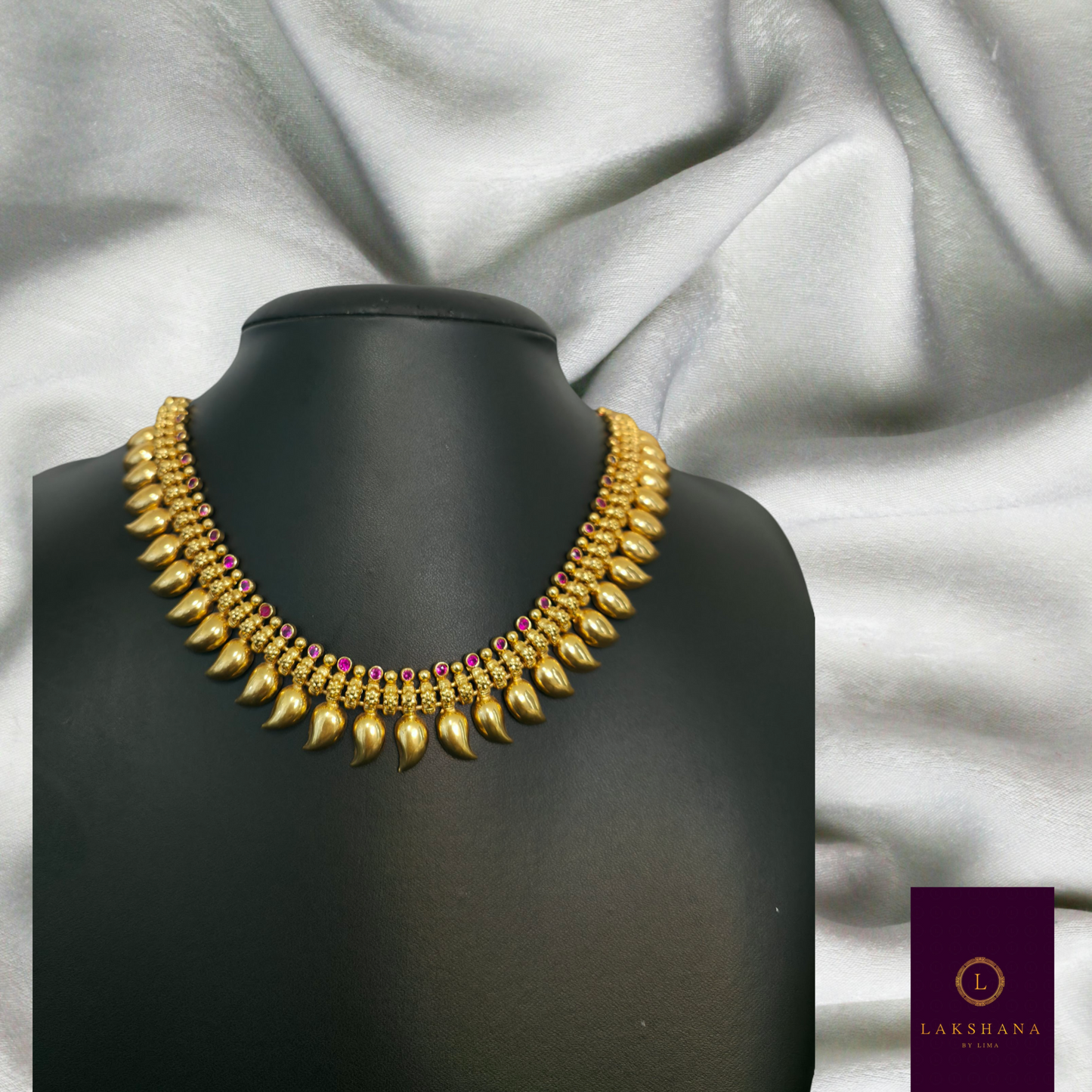 Modern Kerala Mango Necklace with Ruby Stones ✨