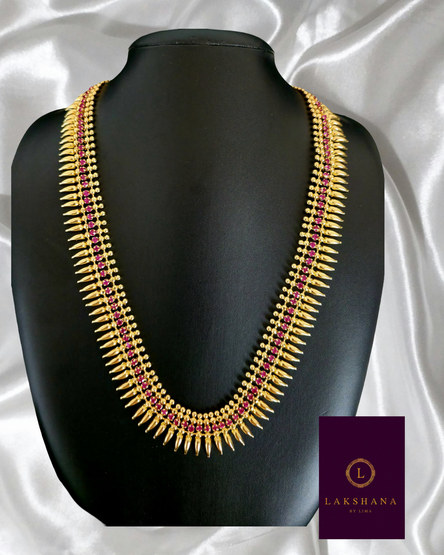 Modern Mullamottu Haram with Ruby Stones – Premium One Gram Gold Plated Jewellery