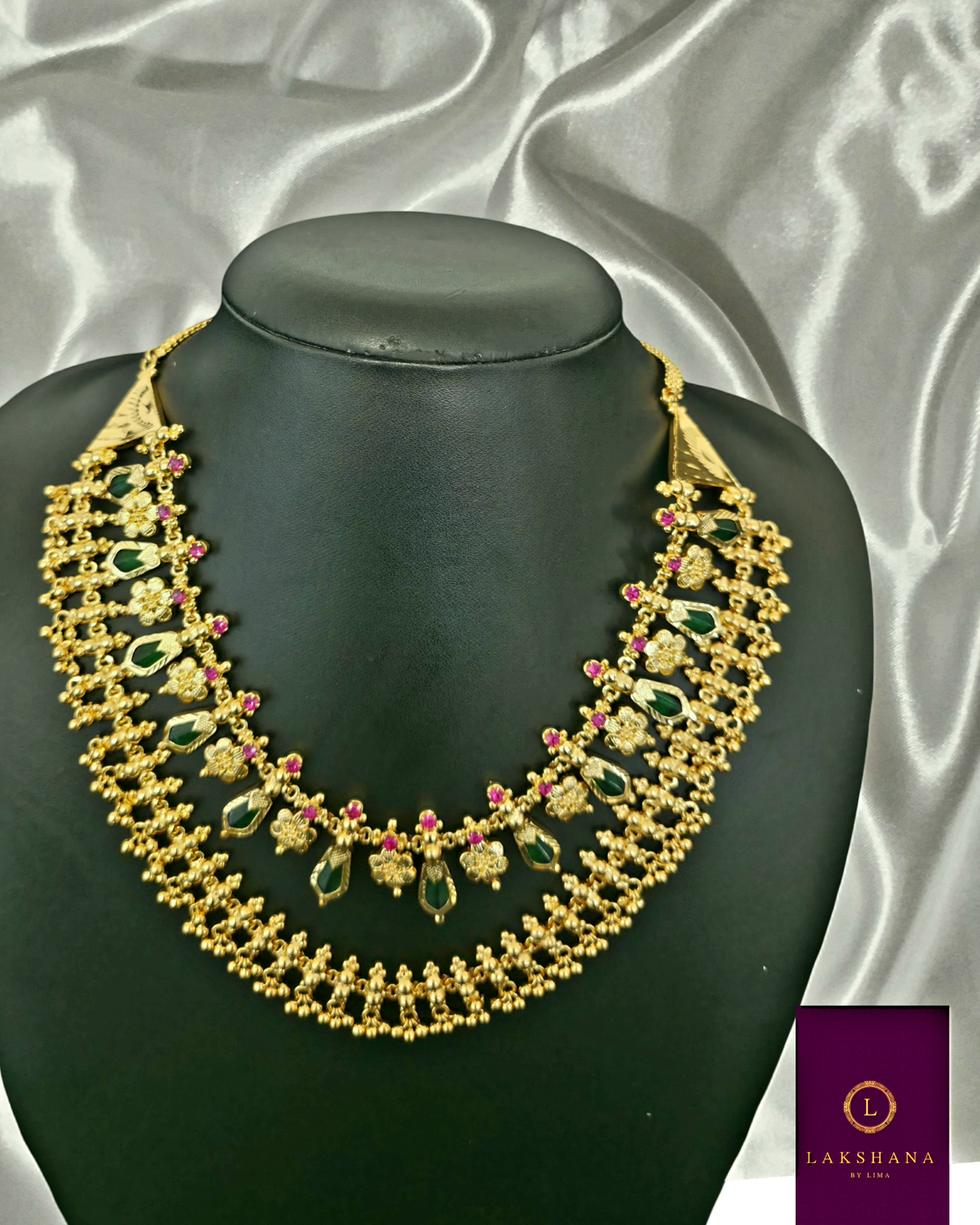 Elegant Double Layered Nagapadam Necklace with Ruby Stones |Premium Gold Plated Kerala Traditional Jewellery
