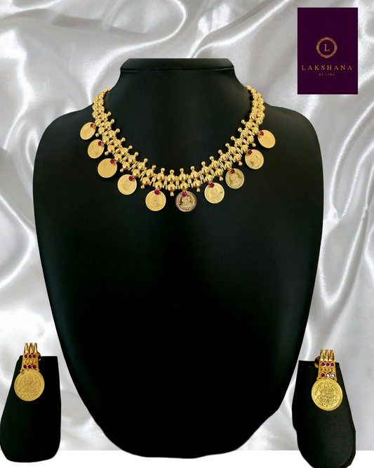 Modern Kerala Goddess Coin Necklace Set – One Gram Gold Plated
