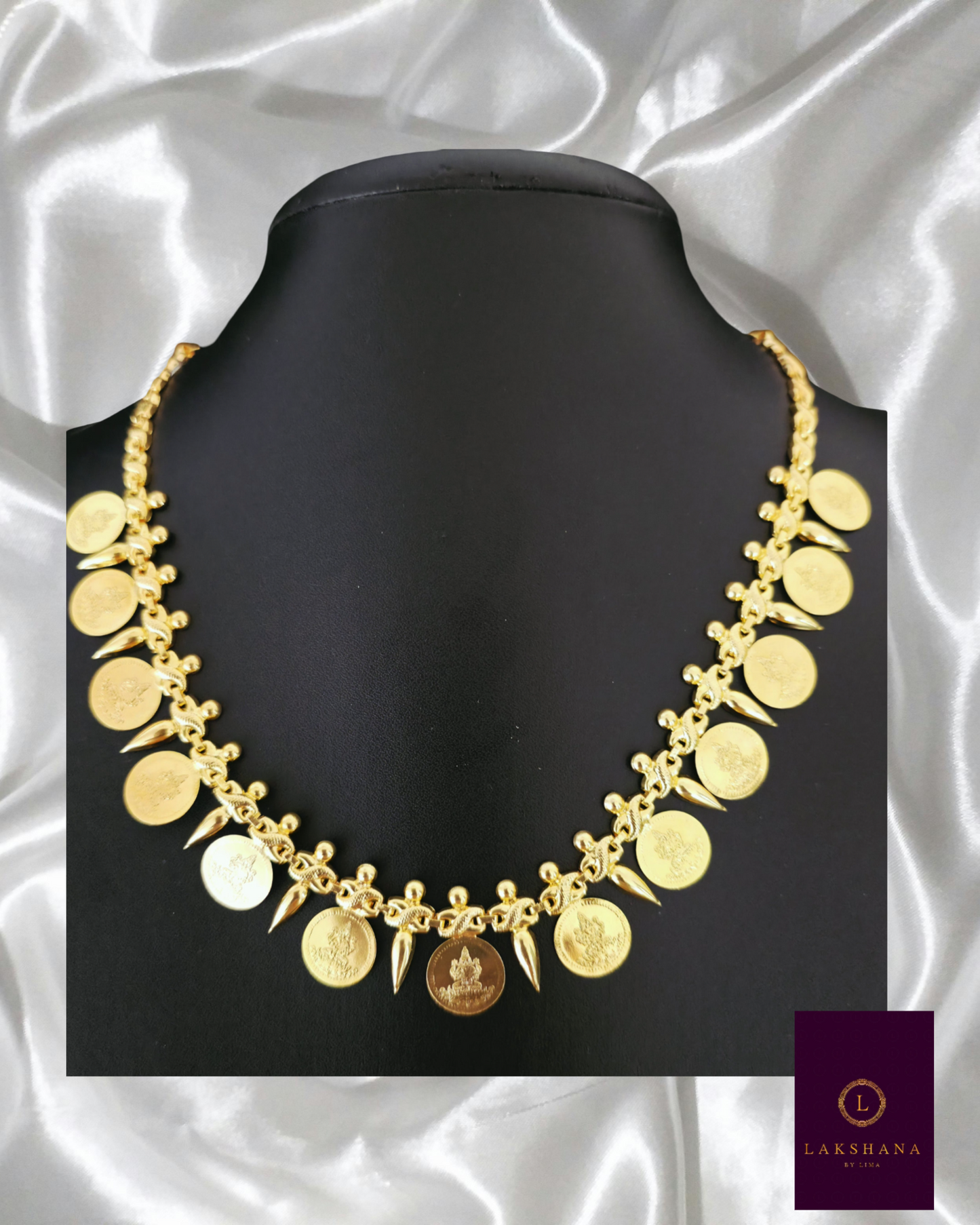 Modern Lakshmi Coin & Mullamottu Necklace – One Gram Gold Plated Kerala Jewellery