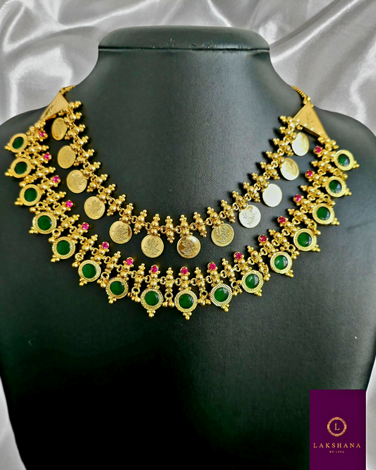 Round Palakka Premium Necklace – Premium Gold Plated Elegance with Ruby Stones