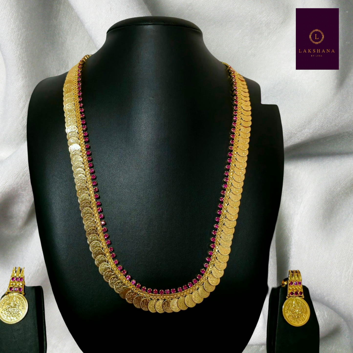 Modern Kerala Coin Haaram Set with Ruby Stones | Festive Wear Jewellery