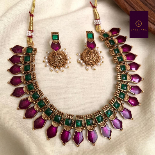 Antique Palakka Necklace & Earring Set – Traditional Kerala Indian Jewellery for Weddings & Festivals